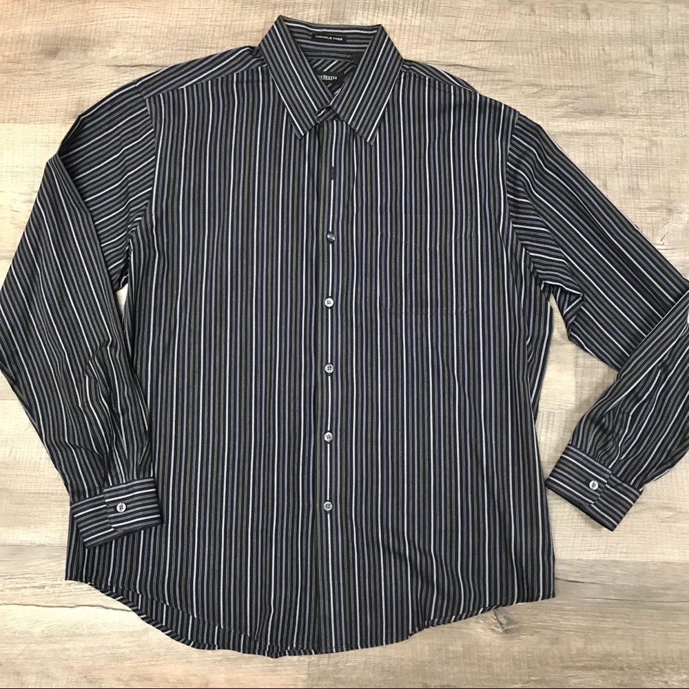 CLOSING SALE 🚨 VAN HEUSEN Black Striped Button Down Dress Shirt L